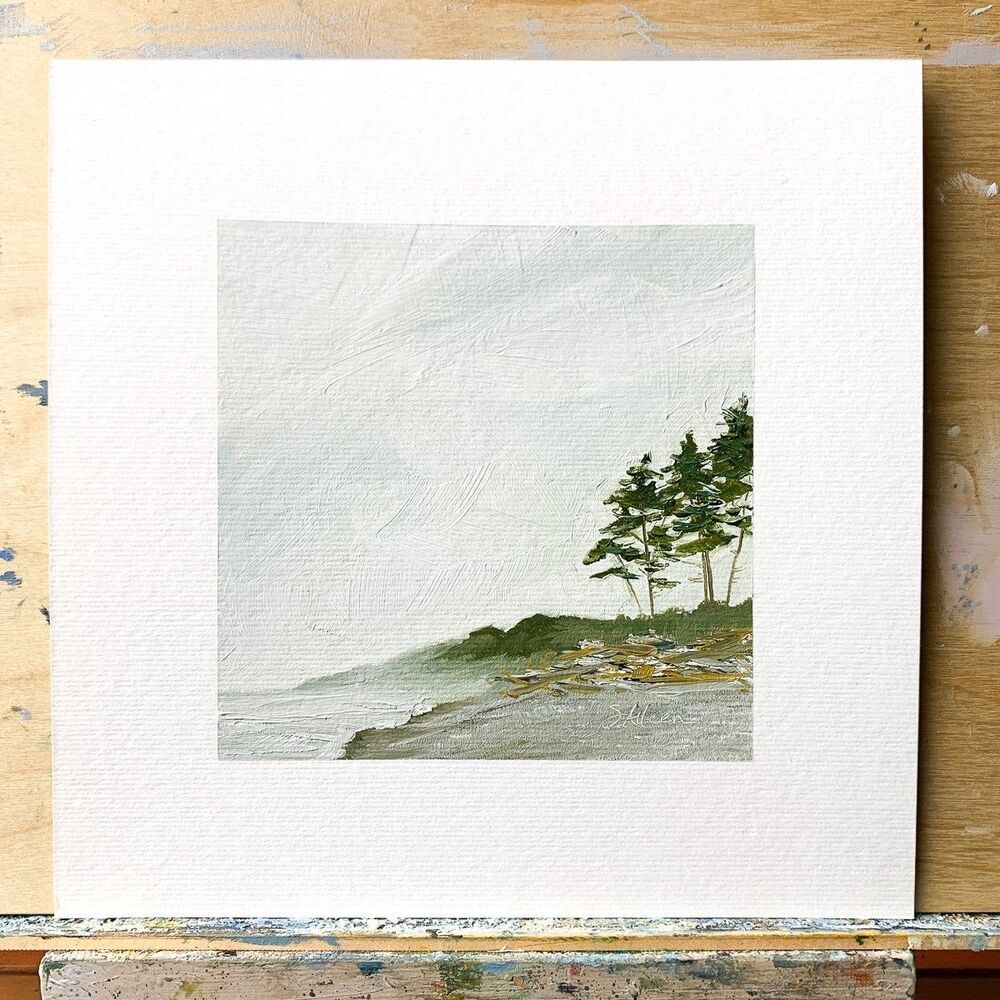 8x8 PNW Original Oil Painting Olympic National Park Seascape Moody Coast Signed - Picture 2 of 5